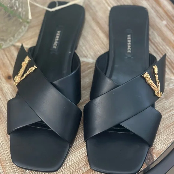 Versace Virtus Leather Sandals Size 38 - Picture 2 of 10